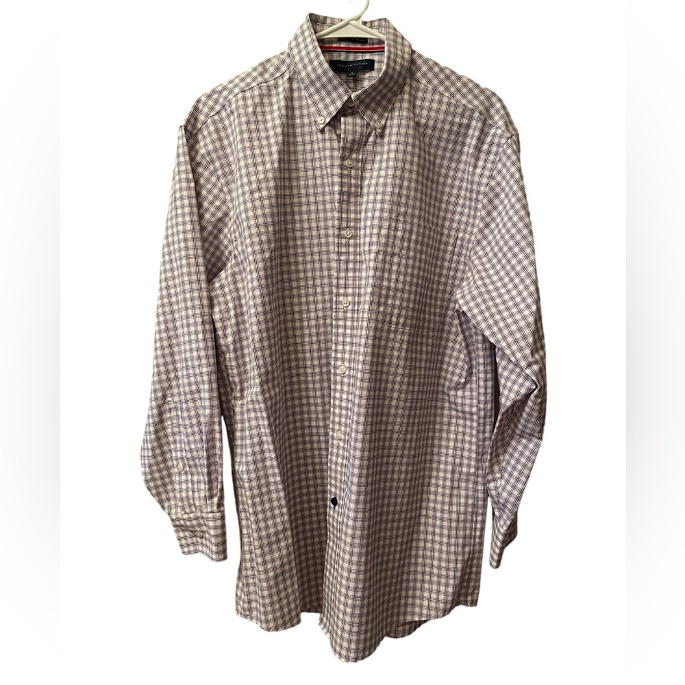 Mens Tommy Hilfiger red, white, and blue button down shirt